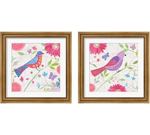 Damask Floral and Bird 2 Piece Framed Art Print Set by Farida Zaman