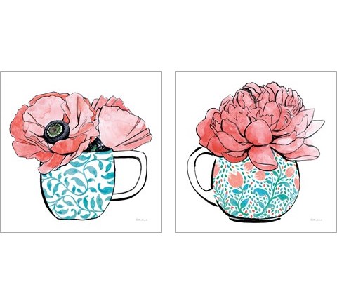 Floral Teacups 2 Piece Art Print Set by Beth Grove