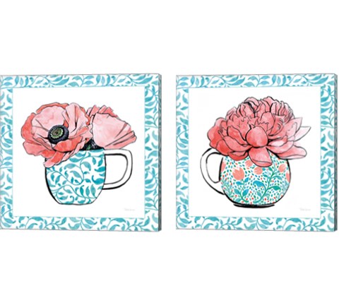 Floral Teacup Vine Border 2 Piece Canvas Print Set by Beth Grove