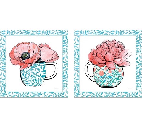 Floral Teacup Vine Border 2 Piece Art Print Set by Beth Grove