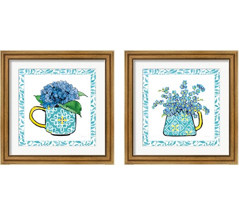 Floral Teacup Vine Border 2 Piece Framed Art Print Set by Beth Grove