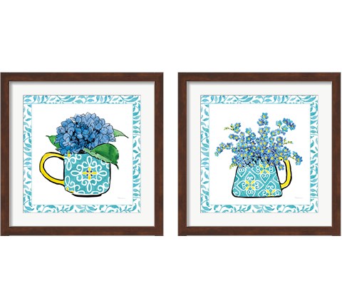 Floral Teacup Vine Border 2 Piece Framed Art Print Set by Beth Grove
