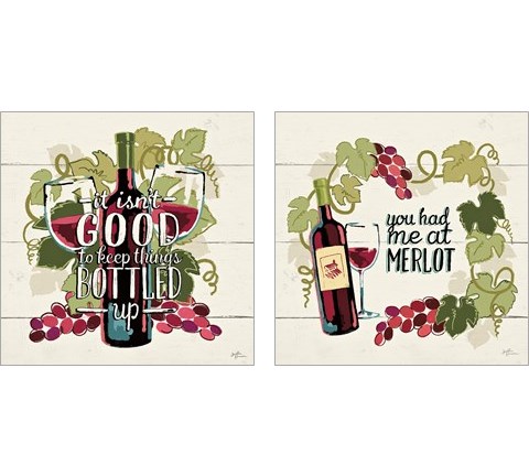 Wine and Friends 2 Piece Art Print Set by Janelle Penner