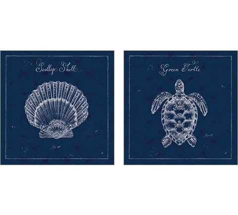 Underwater Life Navy 2 Piece Art Print Set by Daphne Brissonnet