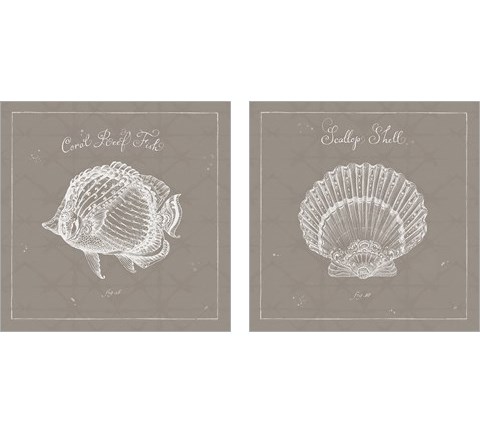 Underwater Life Greige 2 Piece Art Print Set by Daphne Brissonnet