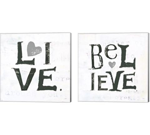 Gray Hearts 2 Piece Canvas Print Set by Kellie Day