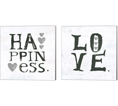 Gray Hearts 2 Piece Canvas Print Set by Kellie Day