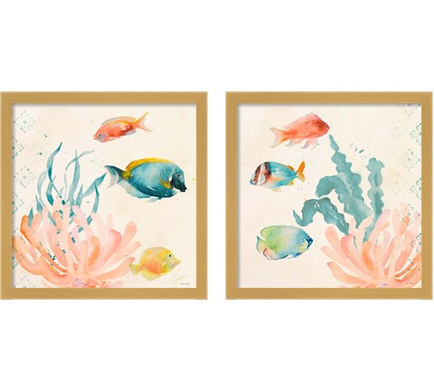 Tropical Teal Coral Medley 2 Piece Framed Art Print Set by Lanie Loreth