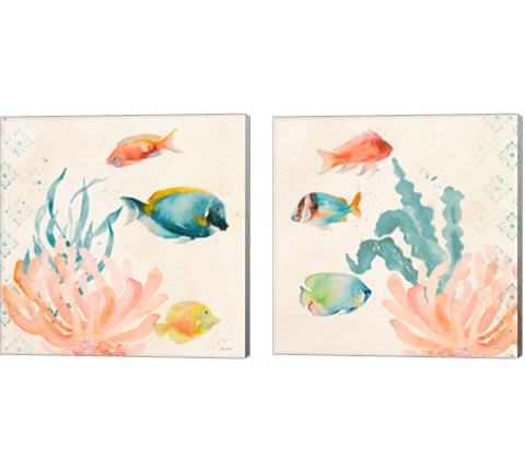 Tropical Teal Coral Medley 2 Piece Canvas Print Set by Lanie Loreth