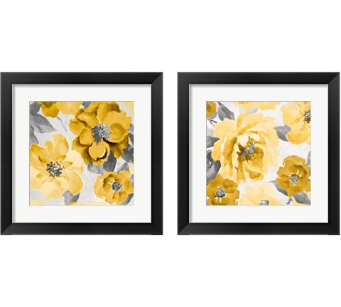 Yellow and Gray Floral Delicate 2 Piece Framed Art Print Set by Lanie Loreth