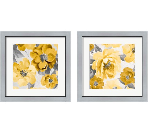 Yellow and Gray Floral Delicate 2 Piece Framed Art Print Set by Lanie Loreth