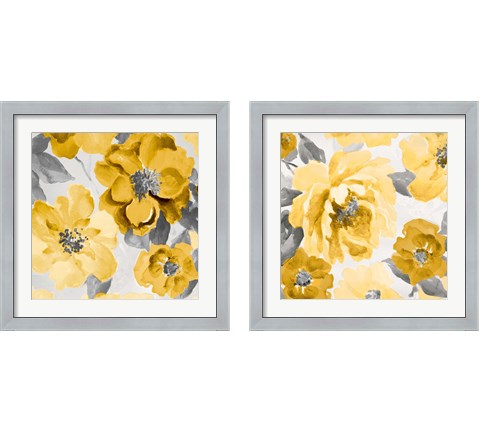 Yellow and Gray Floral Delicate 2 Piece Framed Art Print Set by Lanie Loreth