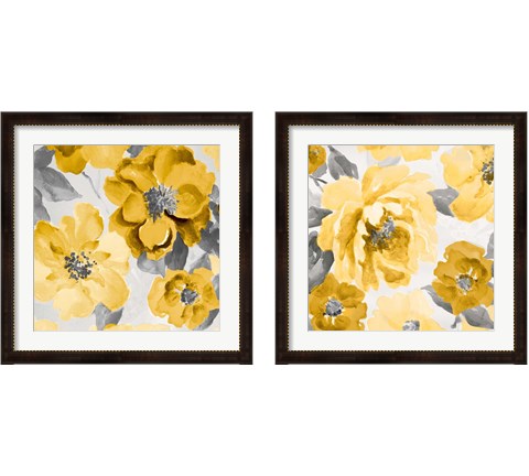 Yellow and Gray Floral Delicate 2 Piece Framed Art Print Set by Lanie Loreth