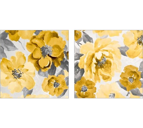 Yellow and Gray Floral Delicate 2 Piece Art Print Set by Lanie Loreth