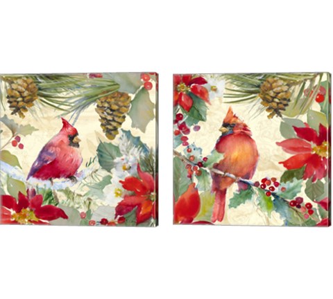 Cardinal and Pinecones 2 Piece Canvas Print Set by Lanie Loreth