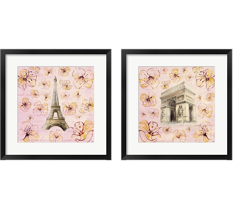 Golden Paris on Floral 2 Piece Framed Art Print Set by Lanie Loreth