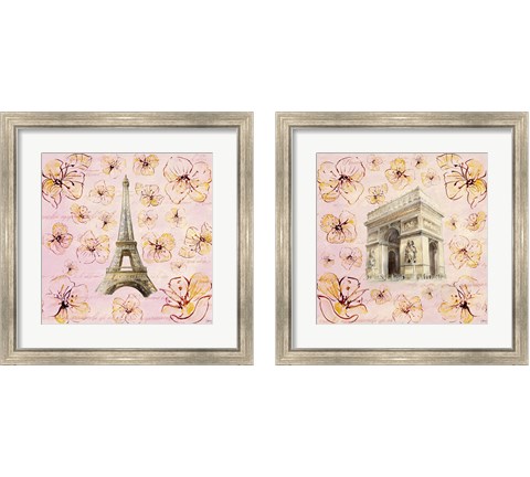 Golden Paris on Floral 2 Piece Framed Art Print Set by Lanie Loreth
