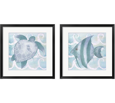 Azure Sea Creatures  2 Piece Framed Art Print Set by Elizabeth Medley
