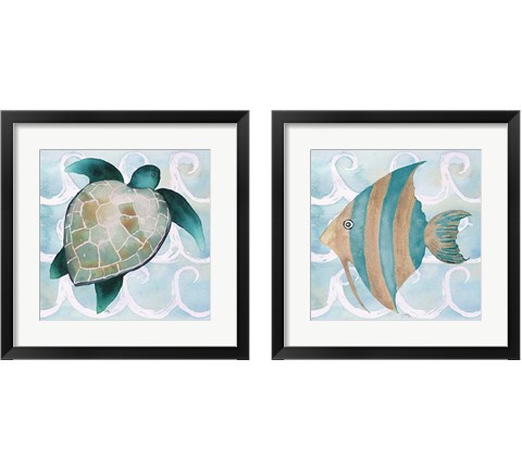 Sea Creatures on Waves  2 Piece Framed Art Print Set by Elizabeth Medley