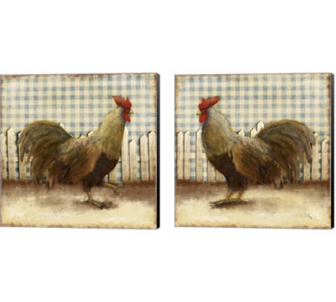 Rooster on Damask  2 Piece Canvas Print Set by Dan Meneely