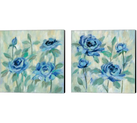 Brushy Blue Flowers  2 Piece Canvas Print Set by Silvia Vassileva