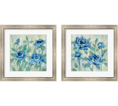 Brushy Blue Flowers  2 Piece Framed Art Print Set by Silvia Vassileva