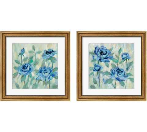 Brushy Blue Flowers  2 Piece Framed Art Print Set by Silvia Vassileva