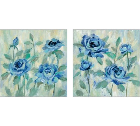 Brushy Blue Flowers  2 Piece Art Print Set by Silvia Vassileva