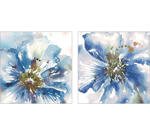 Blue Watercolor Poppy Close Up 2 Piece Art Print Set by Tre Sorelle Studios