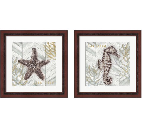 Gray Gold Chevron Sea Life 2 Piece Framed Art Print Set by Tre Sorelle Studios