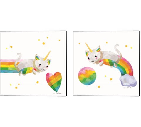 Rainbow Caticorn 2 Piece Canvas Print Set by Seven Trees Design