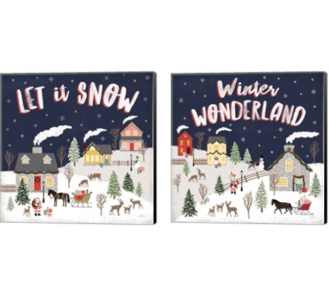 Christmas Village 2 Piece Canvas Print Set by Laura Marshall