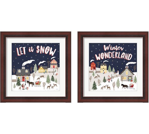 Christmas Village 2 Piece Framed Art Print Set by Laura Marshall