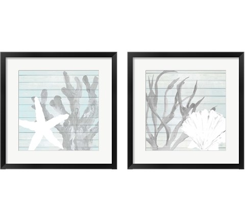 Sea Life on Blue Wood 2 Piece Framed Art Print Set by Julie DeRice