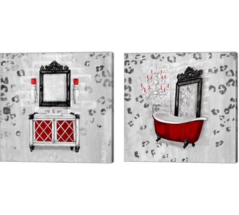 Red Antique Mirrored Bath Square 2 Piece Canvas Print Set by Tiffany Hakimipour