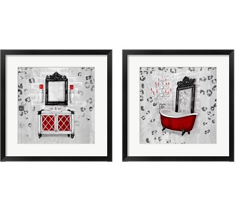Red Antique Mirrored Bath Square 2 Piece Framed Art Print Set by Tiffany Hakimipour