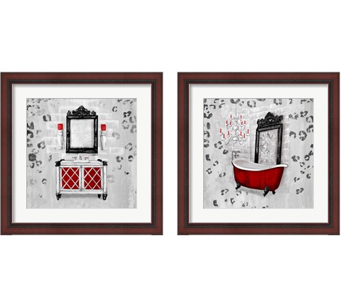 Red Antique Mirrored Bath Square 2 Piece Framed Art Print Set by Tiffany Hakimipour