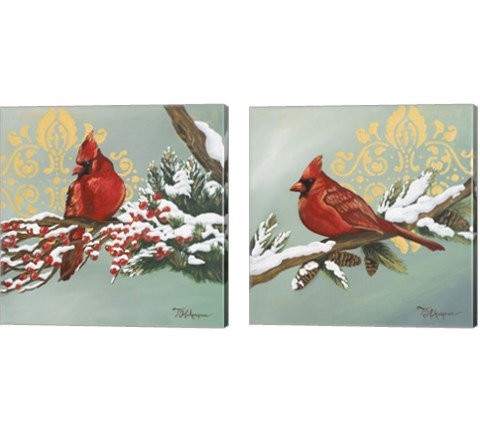 Winter Red Bird 2 Piece Canvas Print Set by Tiffany Hakimipour