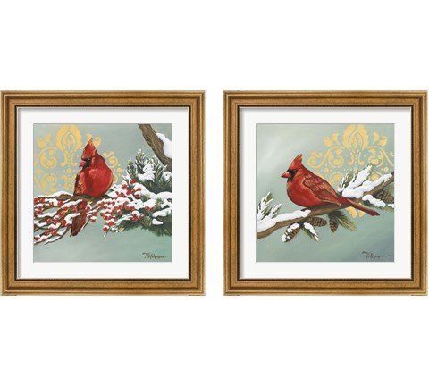 Winter Red Bird 2 Piece Framed Art Print Set by Tiffany Hakimipour