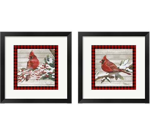 Winter Red Bird 2 Piece Framed Art Print Set by Tiffany Hakimipour