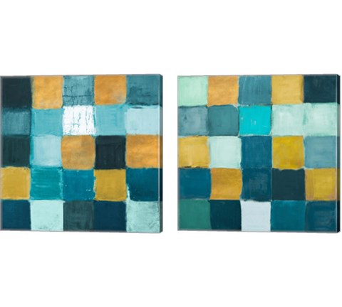 Teal and Gold Rural Facade 2 Piece Canvas Print Set by Lanie Loreth