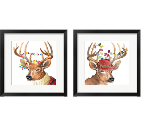 Christmas Light Reindeer Hat 2 Piece Framed Art Print Set by Lanie Loreth