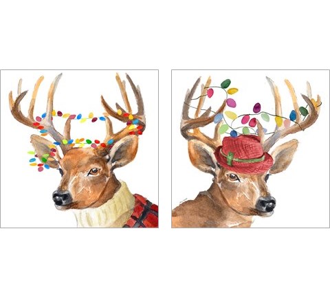 Christmas Light Reindeer Hat 2 Piece Art Print Set by Lanie Loreth