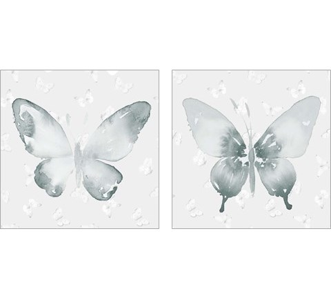 Grey Watercolor Butterflies 2 Piece Art Print Set by Lanie Loreth