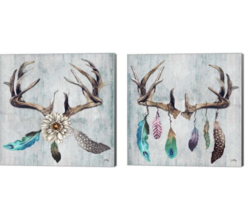 Feathery Antlers 2 Piece Canvas Print Set by Elizabeth Medley