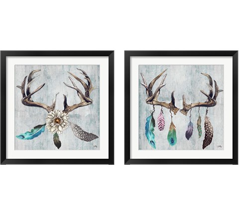 Feathery Antlers 2 Piece Framed Art Print Set by Elizabeth Medley