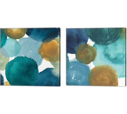 Teal Watermarks Square 2 Piece Canvas Print Set by Elizabeth Medley