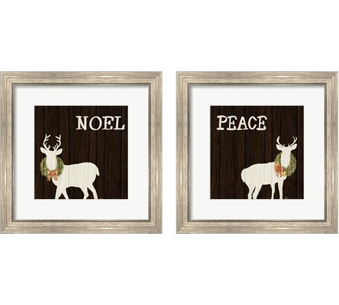 Wooden Deer with Wreath 2 Piece Framed Art Print Set by Andi Metz