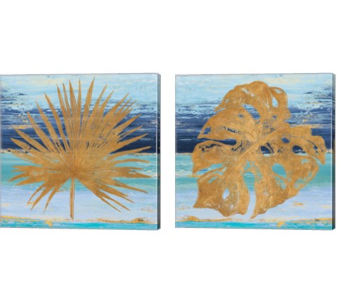 Gold and Teal Leaf Palm 2 Piece Canvas Print Set by Patricia Pinto