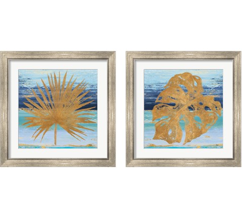 Gold and Teal Leaf Palm 2 Piece Framed Art Print Set by Patricia Pinto